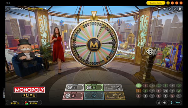 Sr. Monopoly tomando ch&aacute; e cen&aacute;rio 3D do est&uacute;dio de Monopoly Live